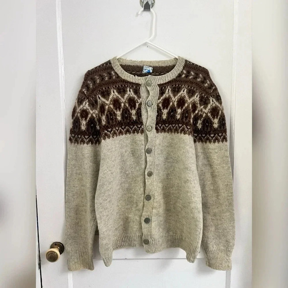 Vintage Finnwear by Delvi Hand Knit Wool Fair Isle Cardigan Size M - Picture 1 of 4